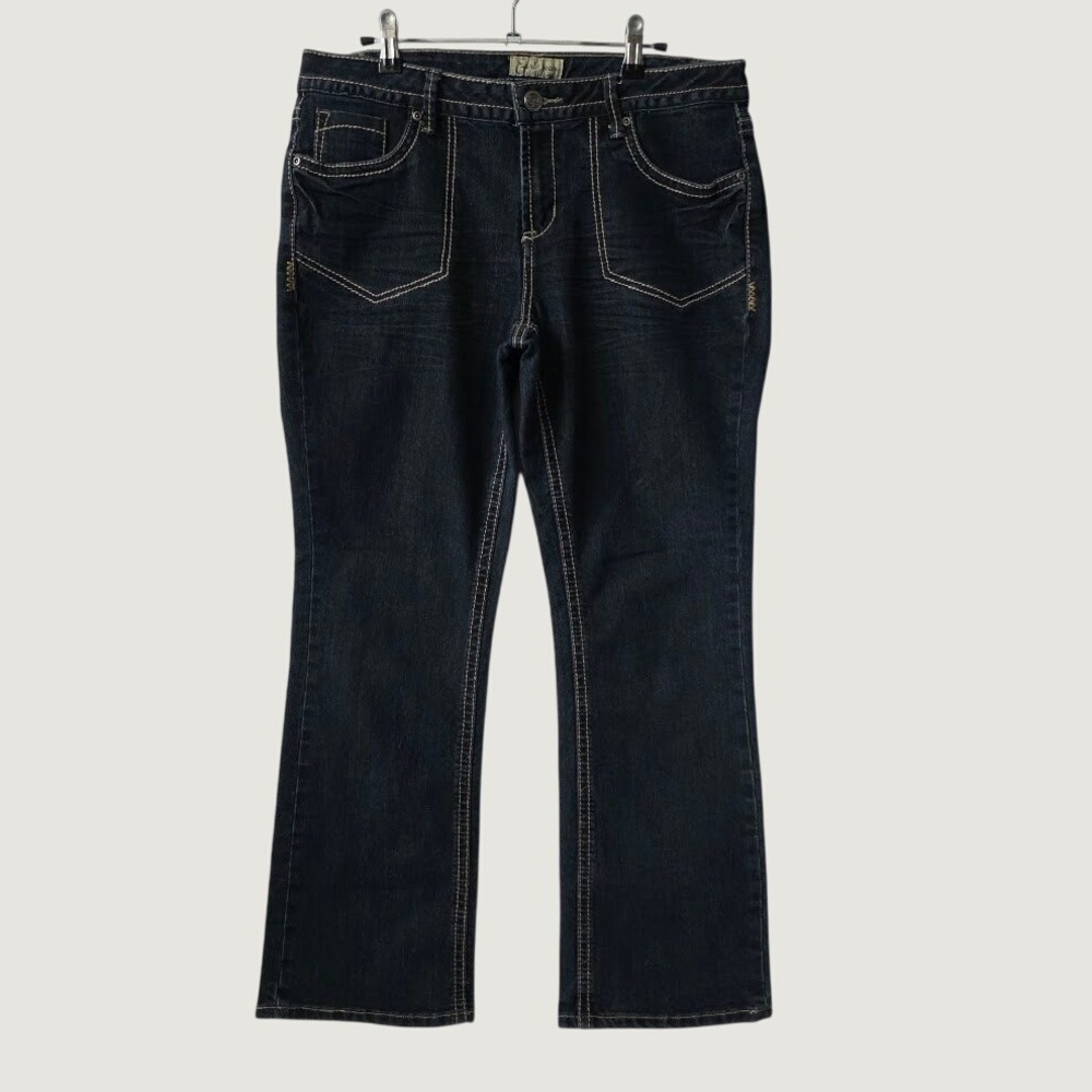 Earl Jean Bootcut Jeans Womens 12P Dark Wash Contrast Stitch Flap Pocket
